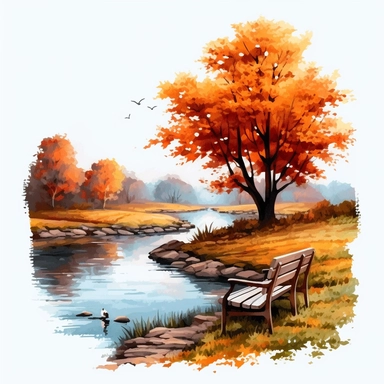 a single clipart image png graphic of a Realistic Painting Clipart Season Autumn Fall Landscape PNG Illustration