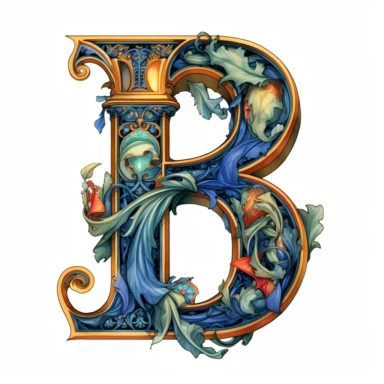 Art Nouveau illuminated initial, letter B , Clipart Bundle Mystical Illustration Fantasy Novel Clipart Magic, B, white background, png