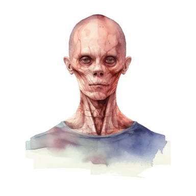Scary Horror human half body Watercolor Clipart, illustration style, on white background, detailed, hd