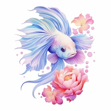 Pastel Cute Beautiful Fairy Fish Flower Watercolor Clipart,Cartoon, hyper realistic, intricate detail, illustration style,high solution,on the white background
