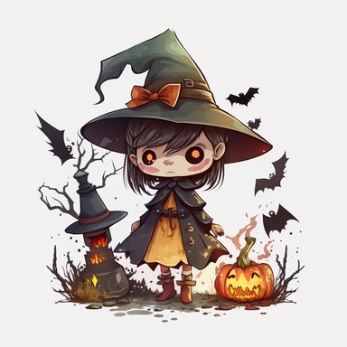 Cartoon Witch Clipart, with white Background, 8K, HD,