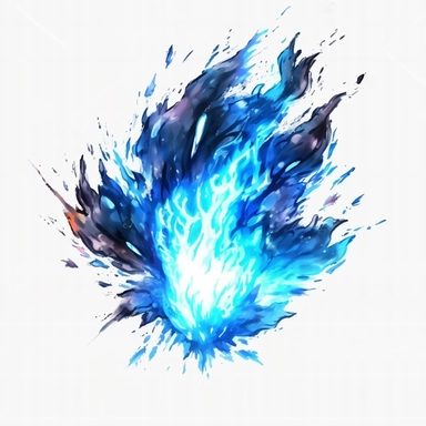 a glowing fantasy magic, fire beam, glowing blue and black flames, watercolor style, manhwa, master of shadow, dark black and light azure, delicate detail, 2d game art, quadratura, clipart, on white blackground