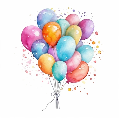watercolor painting, a cute birthday balloon clipart, dicut clipart on white background