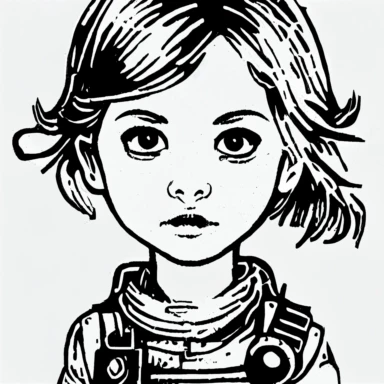 simple drawing, 1 precise lines, 1bit, 1 white steampunk little girl, 1 sticker art, 1 color by numbers, 1 coloring page for adults, 1 , printable outlined artwork, 1 coloring book page, 1, line art, 1 white backdrop, crisp lines, vector image, svg style, clipart style,