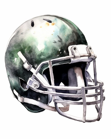 detailed watercolor football helmet , wide angle, long shot, realistic, isolated on white background, clipart