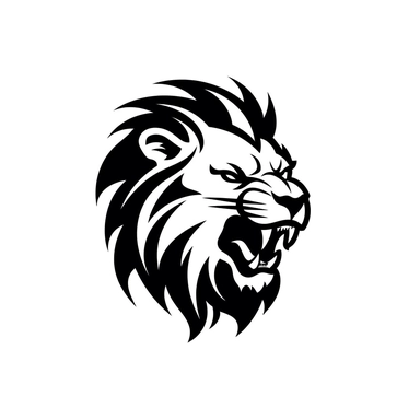 roaring lion head black frontal view silhouette vector flat simple identification symbol white backround white background minimalistic clipart png svg