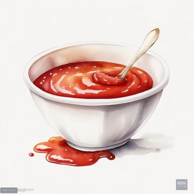 small white bowl of ketchup, watercolour watercolor,all white background, clipart