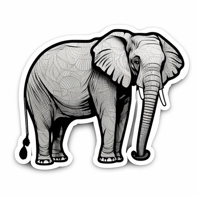 create clipart style sticker color illustration of an elephant with a black and white thick sticker outline in 8K resolution on a white background,