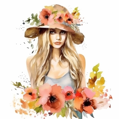 Country Girl Watercolor, Boho Girls clipart, Digital Watercolor Illustration Girl, Girl Flowers Clipart, Watercolor Fashion Girl