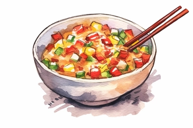 Watercolor, Fried rice, Rice dishes, clipart, hd, on a white background, spaced out