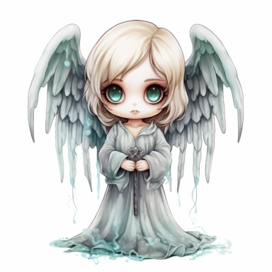 Angel of Death chibi, watercolor, clipart, sublimation, white background