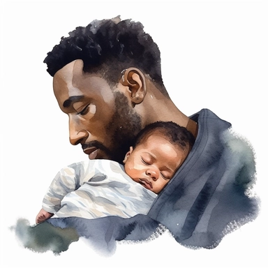 watercolor clipart black man holding baby sleeping