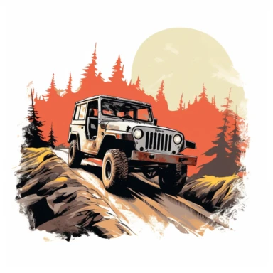 Jeep going down big mountain clipart