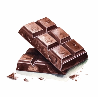dark chocolate bar, single object, hight qualtiy, realistic watercolor illustration, Sublimation Clipart,hyper realistic, intricate detail, illustration style,high solution,on the white background