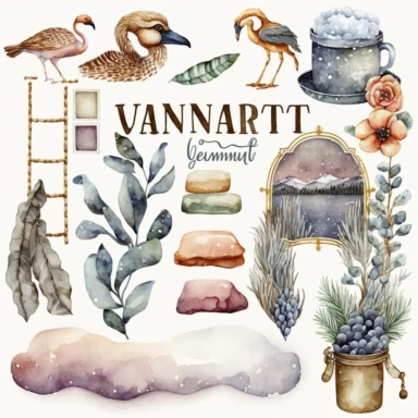 january clipart elements, watercolor