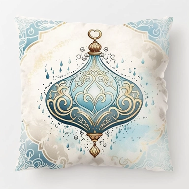 clipart. In this image, we see a stunning depiction of an Arabian Style Pillow in Aladdin Disney Tale Style, rendered in a beautiful light blue watercolor. The pillow is portrayed in vivid detail, with intricate patterns and designs that add to its sense of luxury and opulence. The Aladdin Disney Tale Style adds a sense of adventure and wonder to the image, with the Arabian Style Pillow representing a small but significant detail in the larger story. The light blue watercolor adds a sense of cal