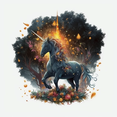 magic forest, fireflies, and a unicorn, fantasy, magic, Fantasy Clipart, PNG Clipart, Illustration clipart, white background, vivid color, 4K, extremely detailed