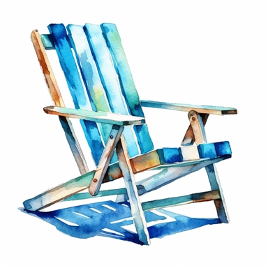 watercolor colorful clipart of a blue beach chair, hd, on white background