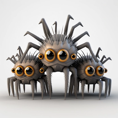 3D Cartoon in form of spider with three heads,clipart mascot,transparent background, 128K,supermega pixel, insane detail, hyper detailed,huge details, UHD, 8K
