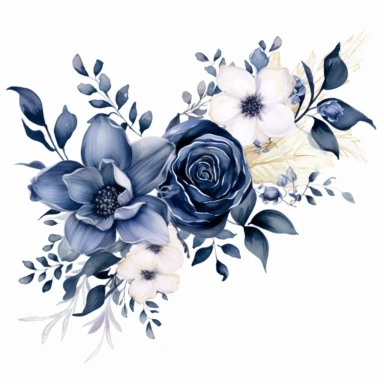 wedding flower trail, navy blue tint, watercolour, clipart