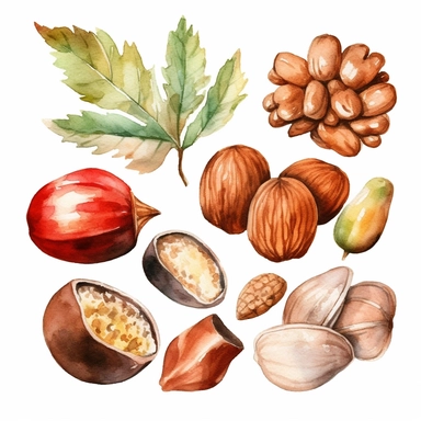 Watercolor Nuts Clipart