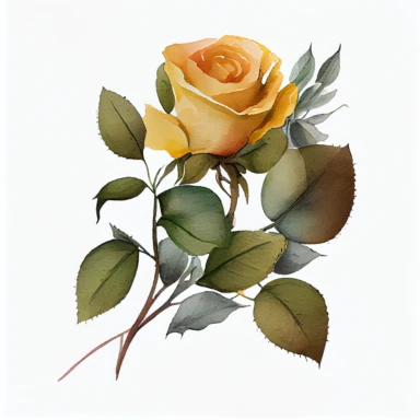 one rose, the colors are Mustard Yellow arranged clipart, watercolor, 8k, white blank background