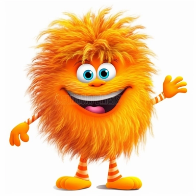 clipart style cute full figure, vivid colors, Dr. Suess fluffy and fuzzy style cute face for children, introducing itself hand gesture, big smile