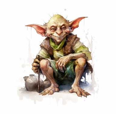 watercolor fantasy good kind goblin clipart, hd 4k, detailed, focused, isolated on white background