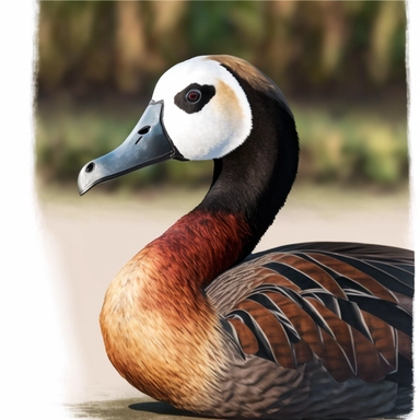 White faced whistling duck. White face. Watercolor. Clipart