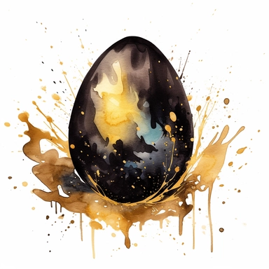 clipart of black golden egg, waterclour style
