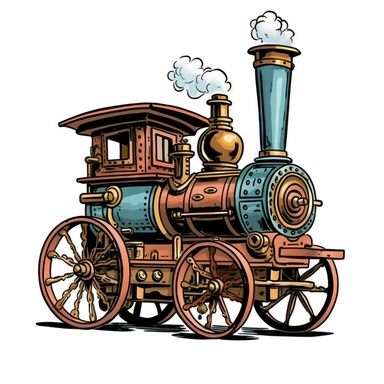 clipart style steam engine. Draw the Boiler: Start by drawing a large, horizontal cylinder. This is the boiler, where water would be heated to create steam. Add the Smokestack: Draw a smaller, vertical cylinder on top of the boiler at one end. This is the smokestack, where the smoke from the burning fuel would be released. Draw the Wheels: Add a series of circles underneath the boiler to represent the wheels. Remember, early steam engines like those used in trains would have large driving wheels