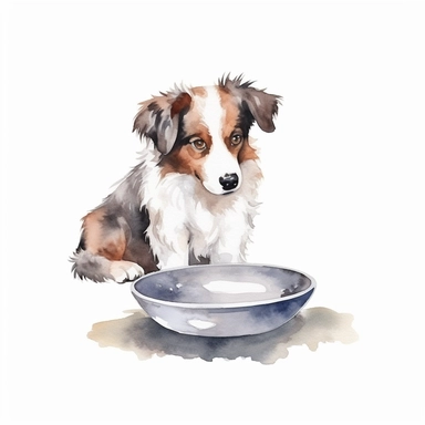 Watercolor dog bowl clipart, white isolated background, space out, hd