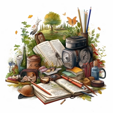 stationery, books, notebooks, pencils, backpacks, folders, globes, computers, and many more, illustrations, clipart, meticulously hand-illustrated, bringing the beauty of nature, white background