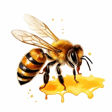 honey bee collecting nectar clipart, on isolated white background, H
