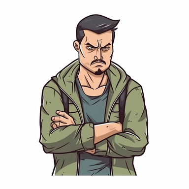 A Man with Angry Face, Body and Hand Expression, White background, Half Body Image, Clipart, Vector illustration