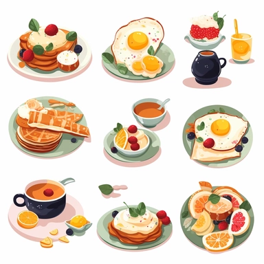 brunch, Flat Vector Cliparts Collection, white background