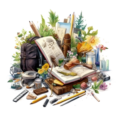 stationery, books, notebooks, pencils, backpacks, folders, globes, computers, and many more, illustrations, clipart, meticulously hand-illustrated, bringing the beauty of nature, white background