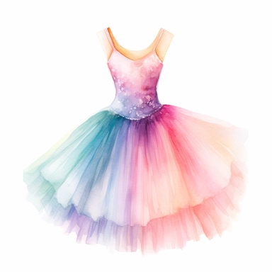 watercolour Pastel rainbow ballet dress hd clipart white background