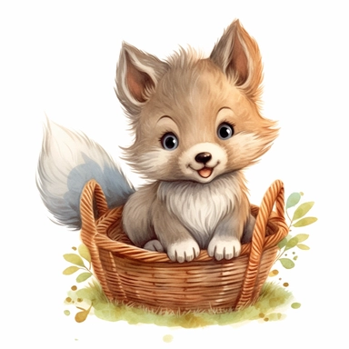 beatrix potter style clipart happy cute baby wolf