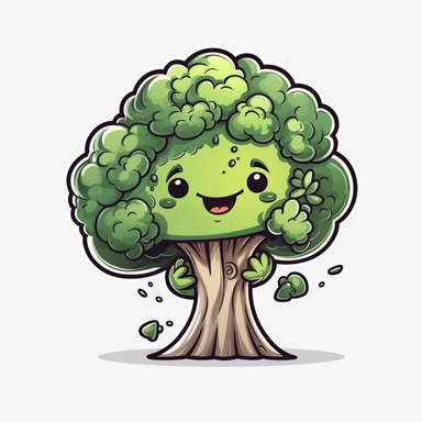 cute Broccoli, happy and smiling, bold line, clipart, sticker, white background, no shadow, 8k detail
