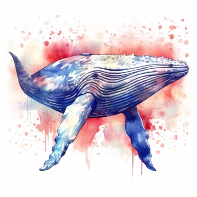 Humpback whale, patriotic pattern,stars and stripes, red, white, blue, watercolor style, hyper-realistic animal illustrations, 2d game art, quadratura, clipart, on white background,