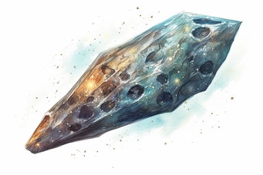 Watercolor, Generate an image showcasing an M-type asteroid, rich in metallic content clipart, hd, on a white background, spaced out
