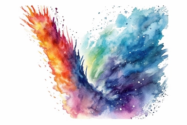 Watercolor, Create a comet with a tail that appears as a cosmic cascade clipart, hd, on a white background, spaced out