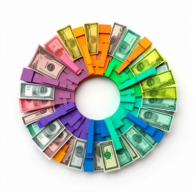 dollars, bright colour palette, clipart, isolated on white background