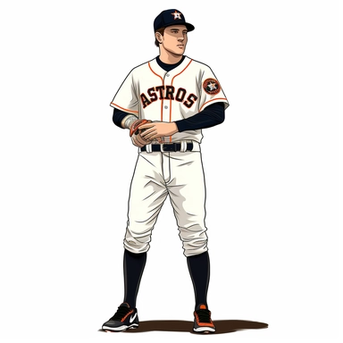 full body perspective of a Houston Astros baseball player cartoon illustration clipart, white background