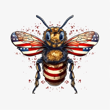 bee docorated with american flag,illustration,warm color,clipart, white background
