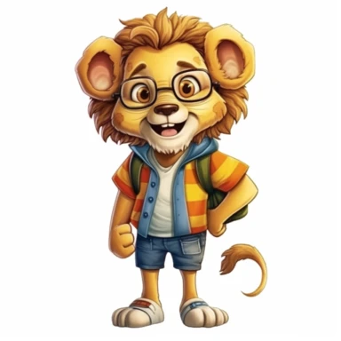 cute Lion character wearing school clothes and school element with happy face,front facing on isolated background,with happy face and expression,Animal Sublimation Clipart,no splash watercolor,white background, ultra detailed clipart, cut out image, colorful watercolor realistic, cartoon style, ultra HD, sharp and clean art