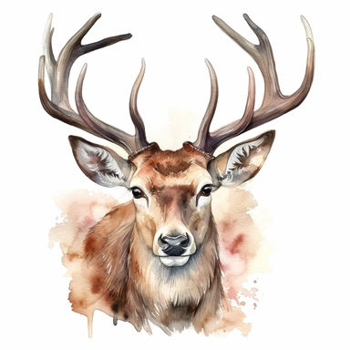 watercolor Deer with antlers clipart, highly detailed