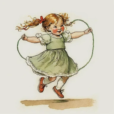 watercolor clipart girl with jump rope jumping rope by Kate Greenaway