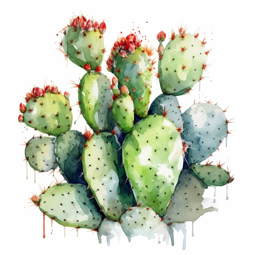 Nopal Cactus Watercolor Clipart, White Background, Hd - Clip Art Library